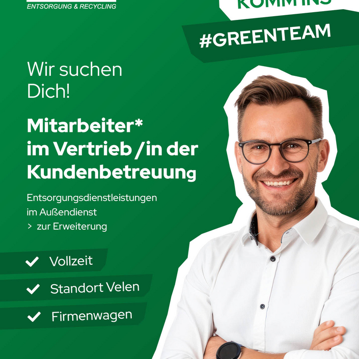 🚀 Wir suchen Verstärkung für unser Vertriebsteam!
Das Vertriebsteam der Kremer Entsorgung in Velen wächst – und dafür... 🚀 Wir suchen Verstärkung für unser Vertriebsteam!
Das Vertriebsteam der Kremer Entsorgung in Velen wächst – und dafür...